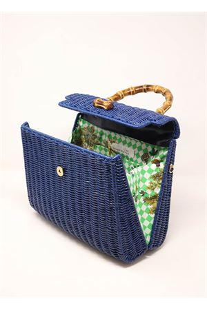 Bag in blue woven wicker with bamboo handle Laboratorio Capri | 115COBALTBLUE